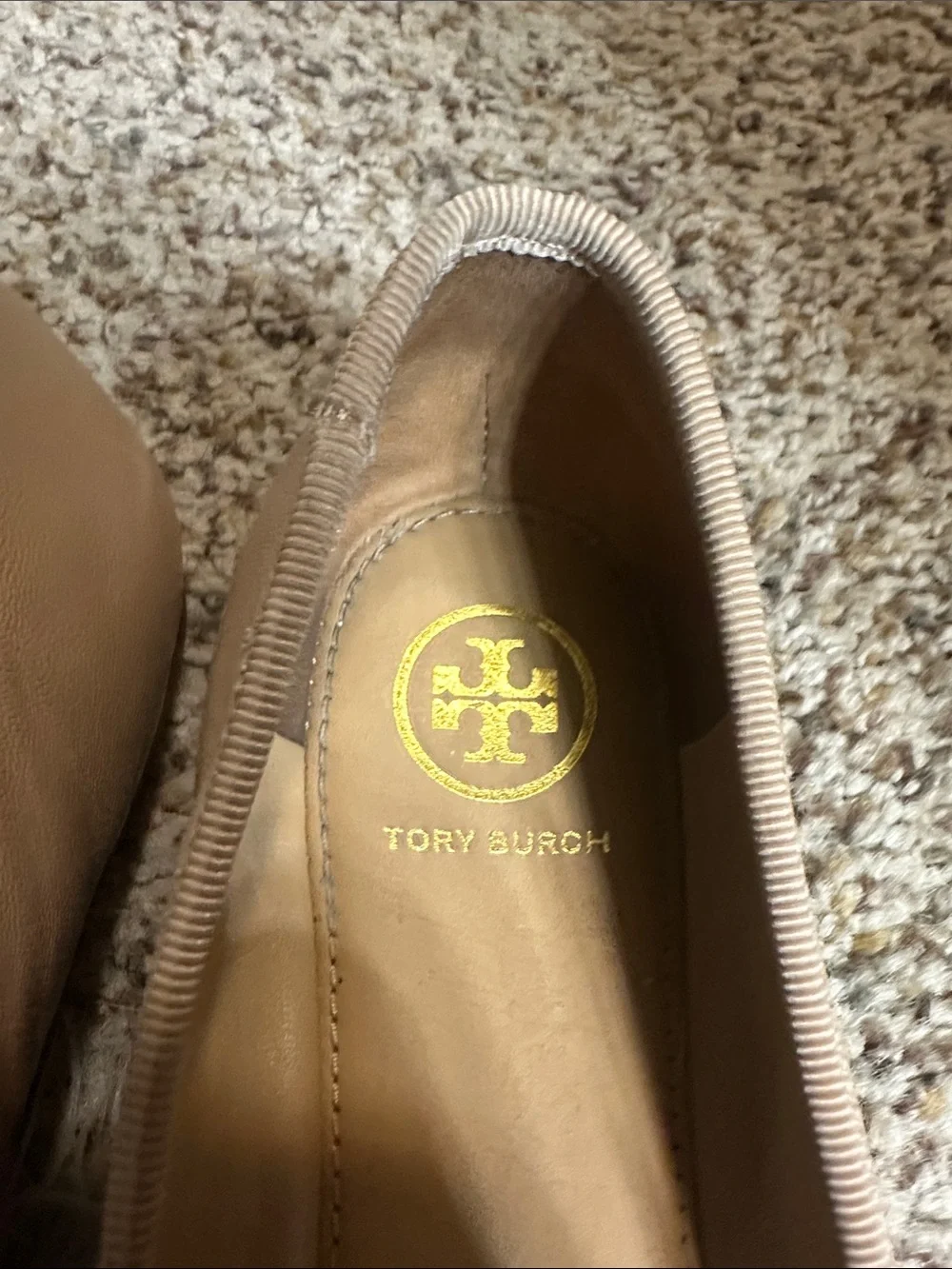 Tory Burch Nude/Taupe Leather Bow Ballet Flats with Logo Discs